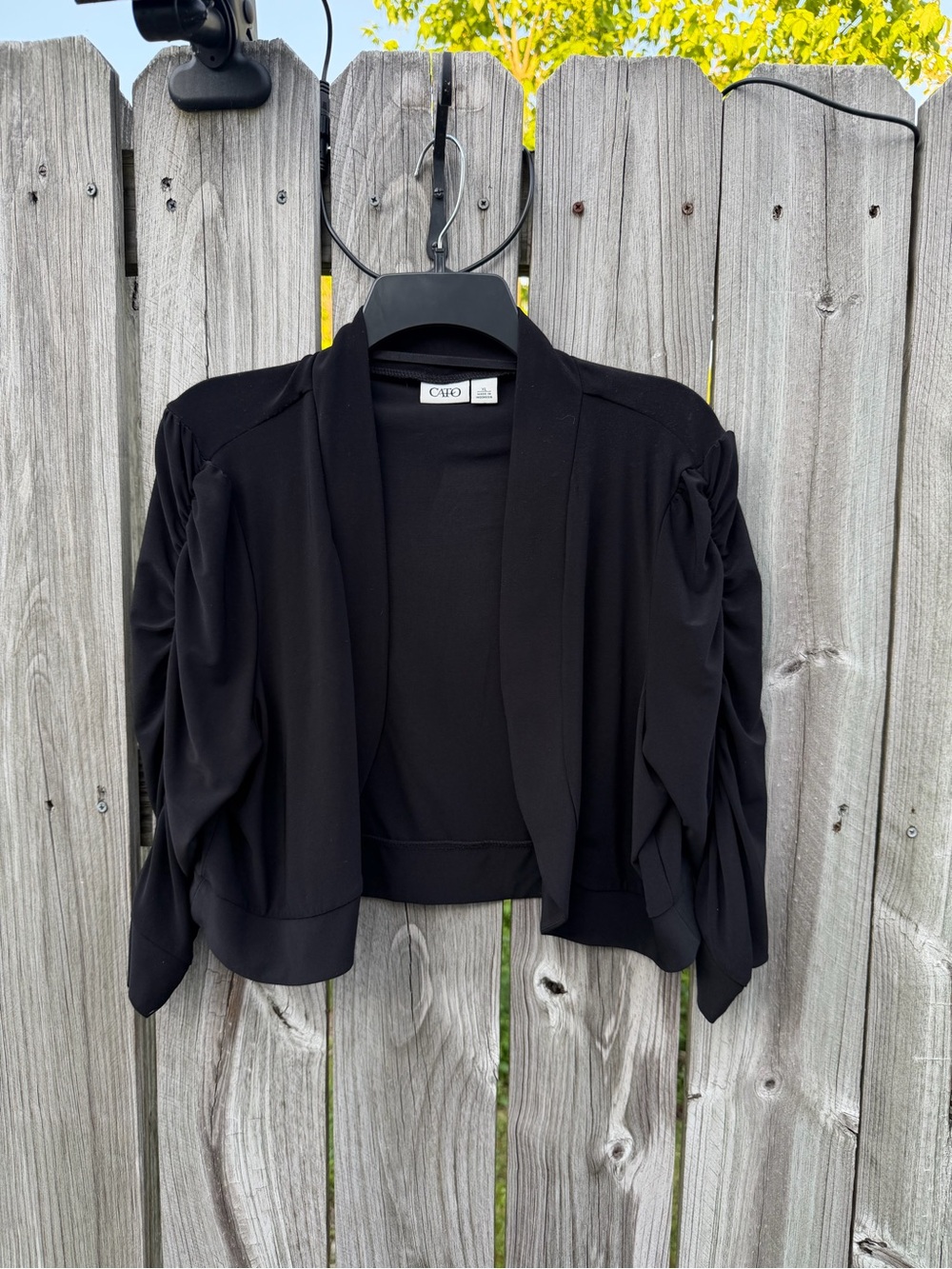 Cato Black Ruched-Sleeve Cropped Cardigan
